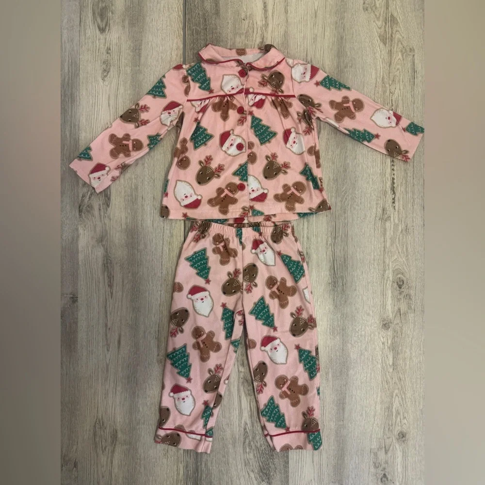 Carter's Pink Holiday Pajama Set with Santa and Gingerbread